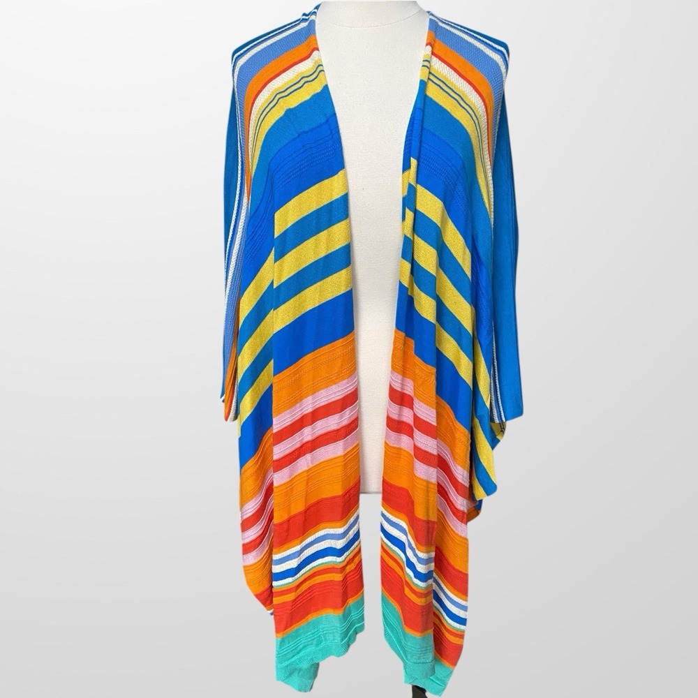 LRL Ralph Lauren Womens Size L‎ / XL Open Front Wrap Shawl Cotton Striped VTG